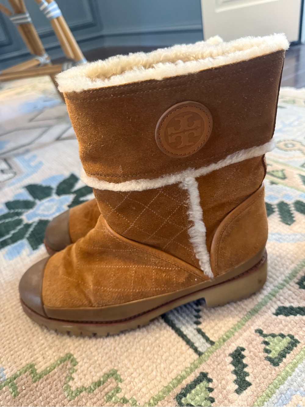 Tory Burch Chestnut Suede Shearling-Lined Winter Boots